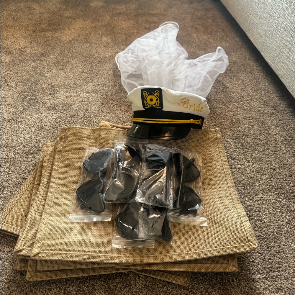 BEACH BACHELORETTE BUNDLE! Bride Captain Hat, Black Sunglasses Set, Wooven Bags